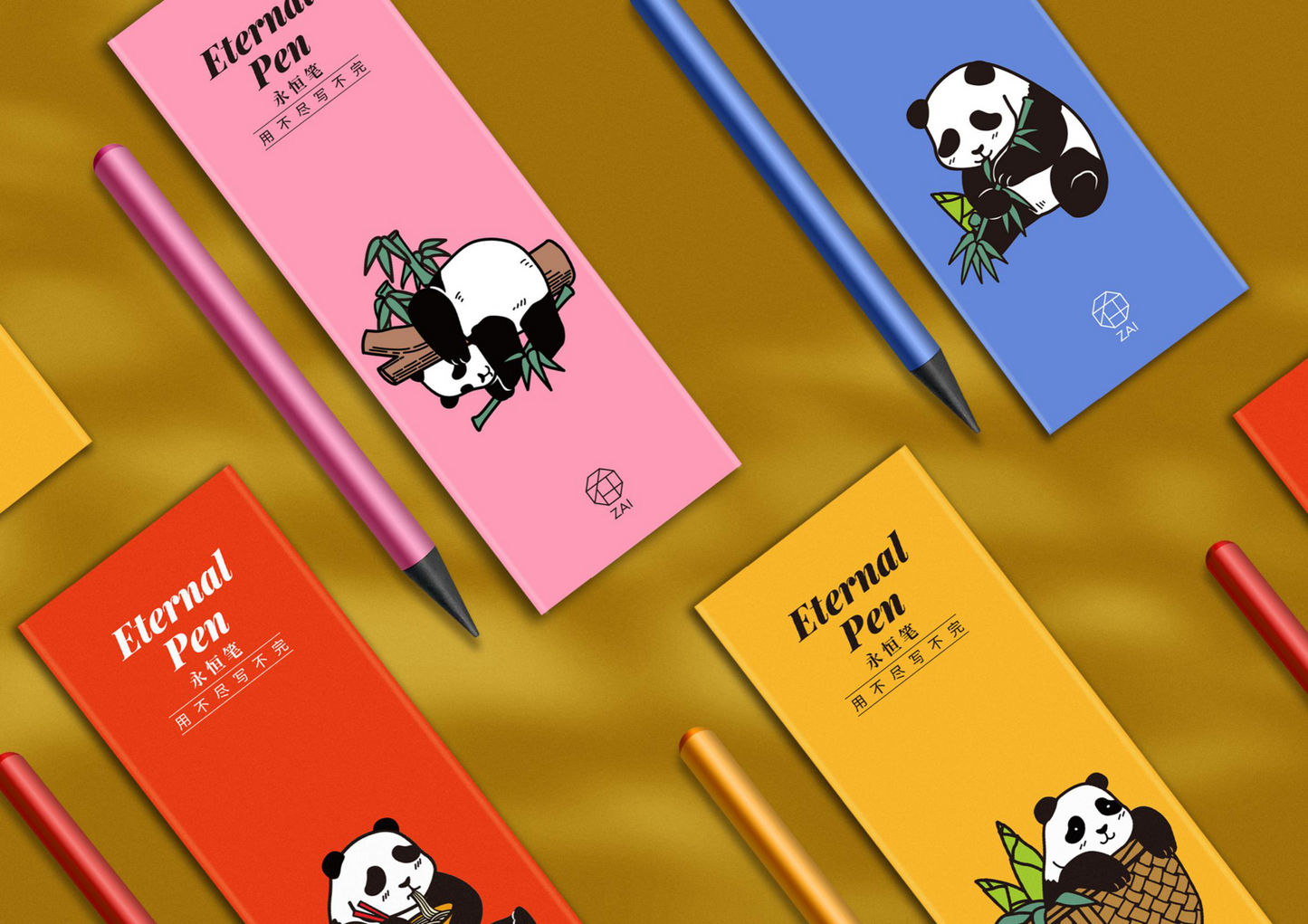 Eternal Pencil With Panda Eraser, Customized Logo Pencil,Customized Panda stationary, teacher' gift,Kids Gift,4 Colors,Office supplies