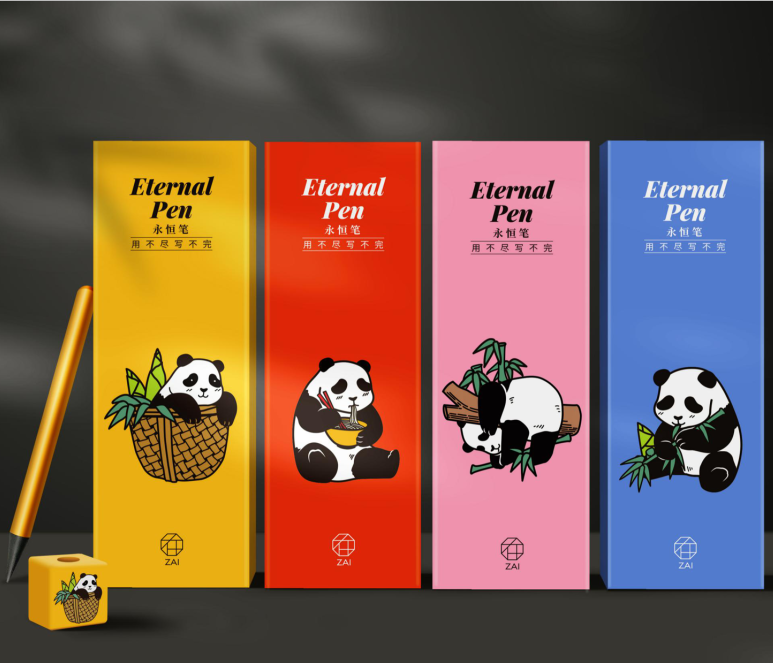 Eternal Pencil With Panda Eraser, Customized Logo Pencil,Customized Panda stationary, teacher' gift,Kids Gift,4 Colors,Office supplies